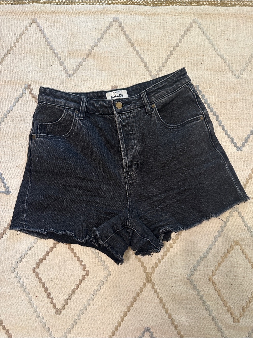 ROLLA'S Black High-Rise Frayed Hem Denim Shorts